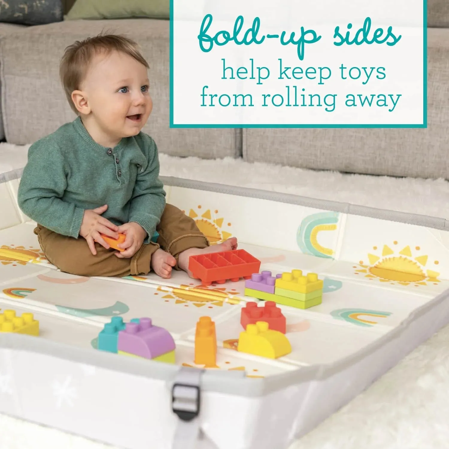 Blue Box 213068-00 Infantino 45" Foldable Foam Playmat and 14-Piece Soft Building Blocks 6-12 Months Multicolor