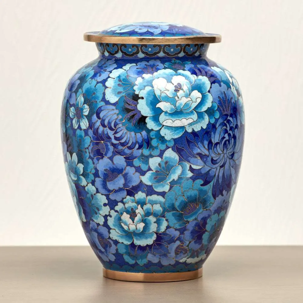 Blue Cloisonne Cremation Urn In Large