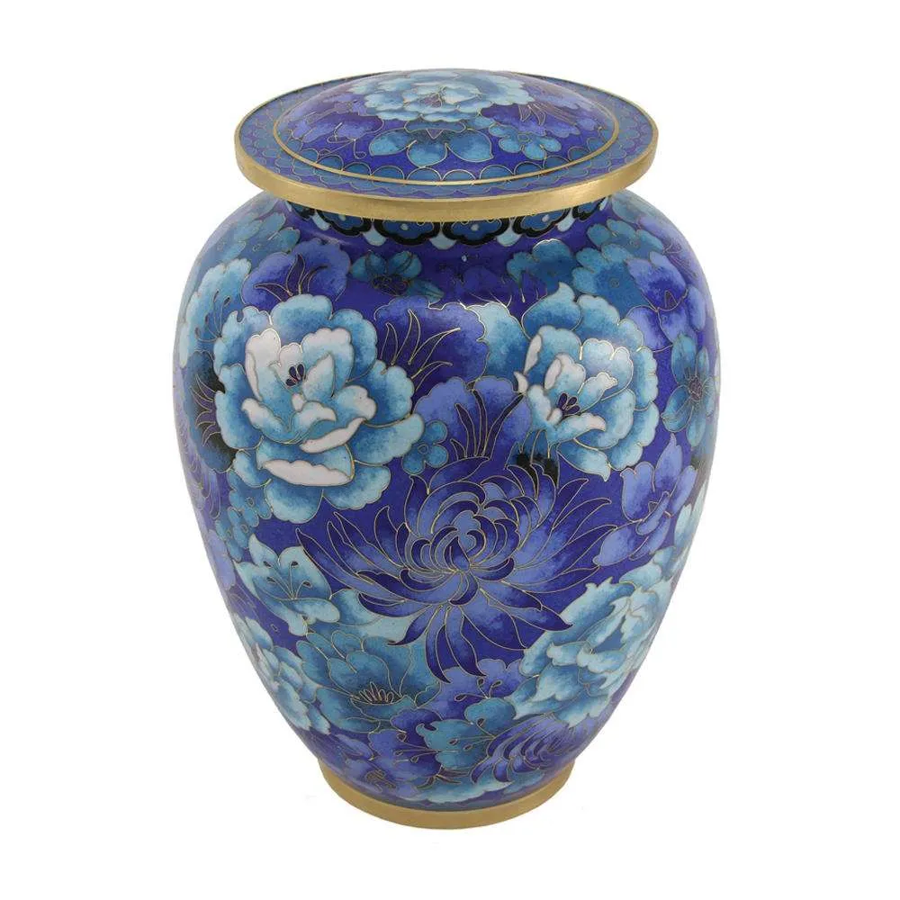 Blue Cloisonne Cremation Urn In Large