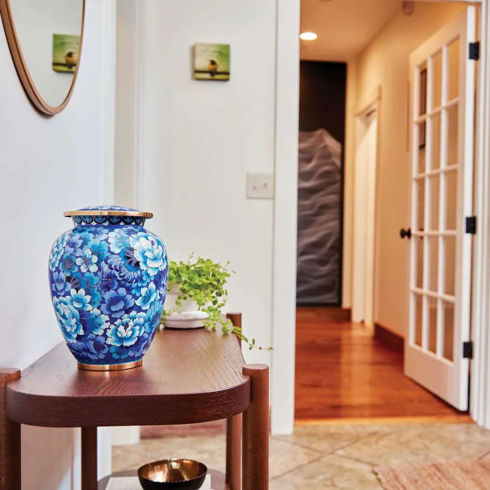 Blue Cloisonne Cremation Urn In Large