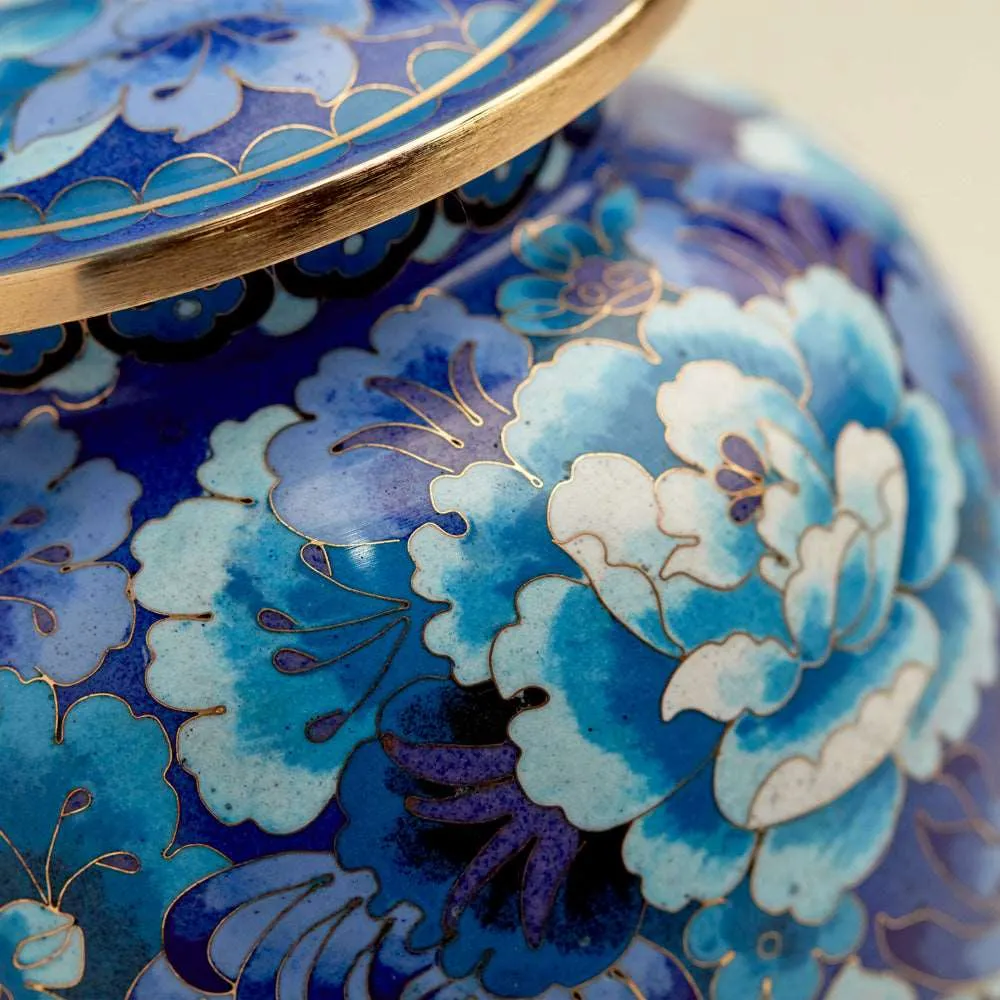 Blue Cloisonne Cremation Urn In Large