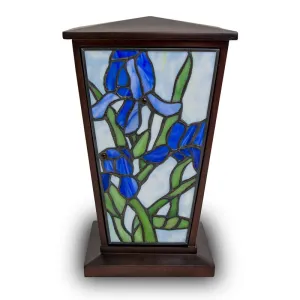 Blue Iris Stained Glass Cremation Urn in Large