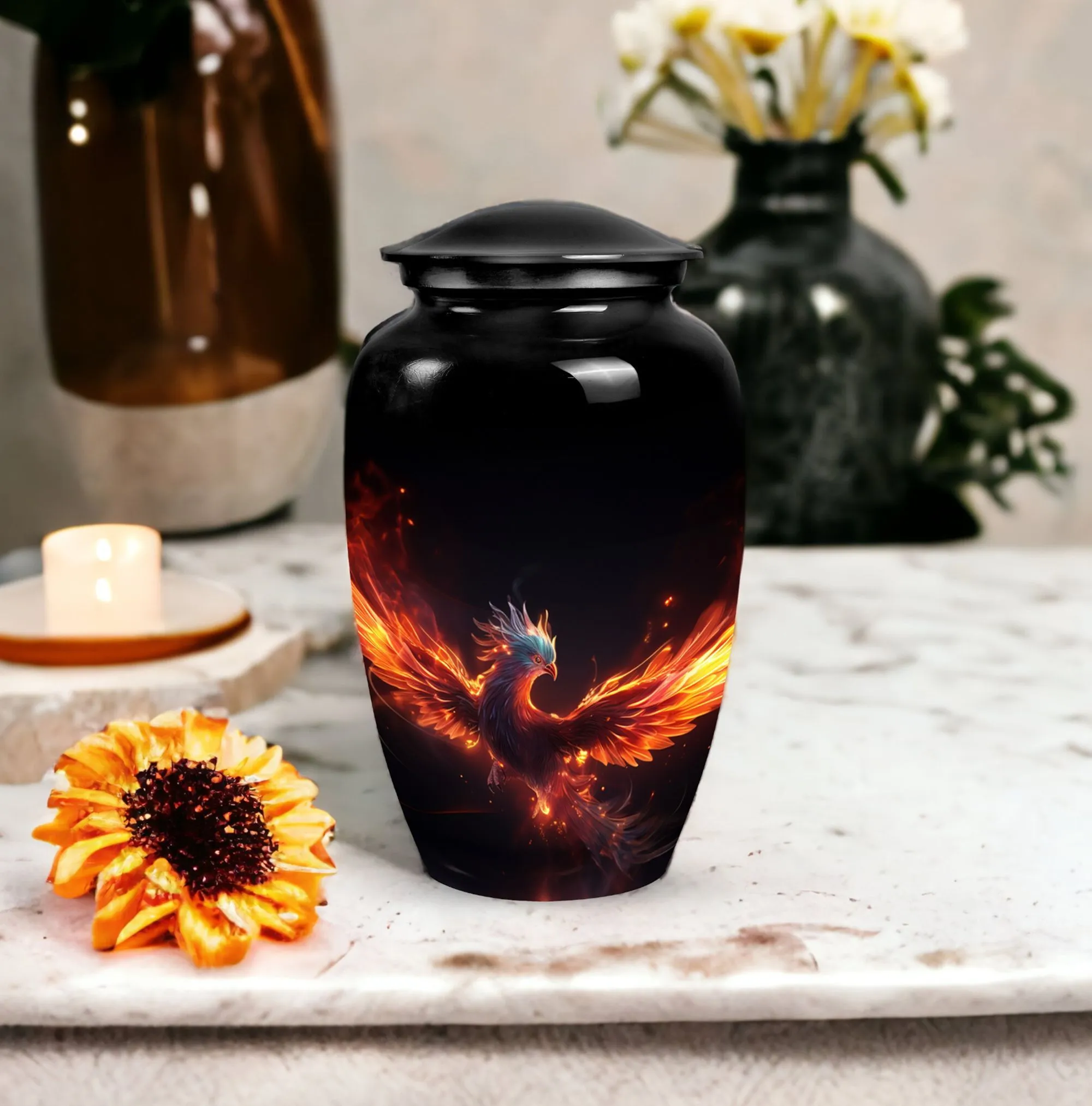 Blue Phoenix Custom Urn Masterpiece: Bespoke Cremation Repository