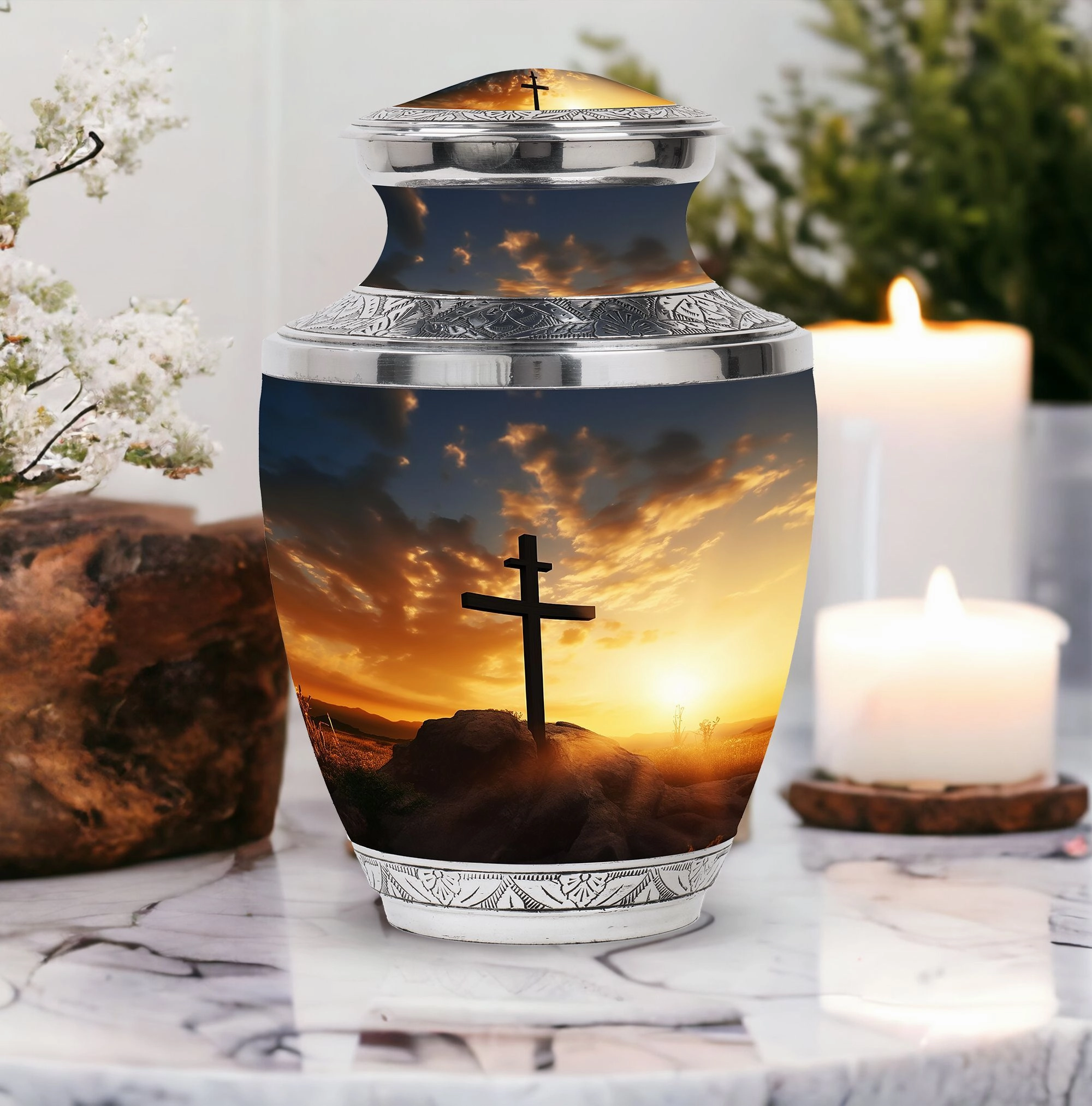 Blue Sky Classic Memory - Christ Inspired Cremation Urn For Ashes