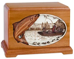 Boat Fishing Cremation Urn with Dimensional Wood Art