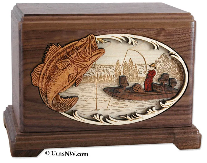 Boat Fishing Cremation Urn with Dimensional Wood Art