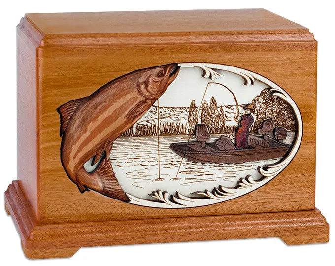 Boat Fishing Cremation Urn with Dimensional Wood Art