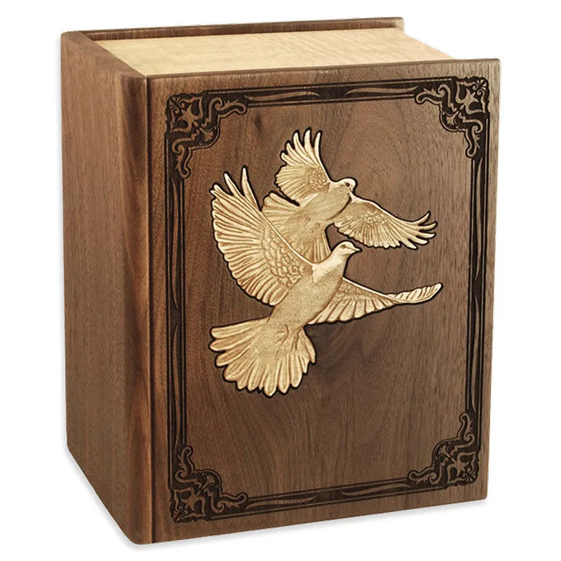 Book Wood Inlay Companion Urn with Doves