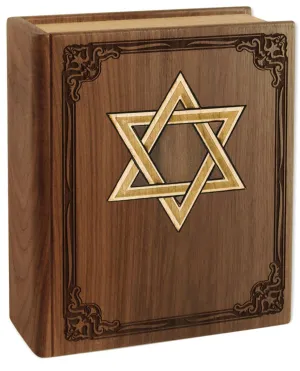 Book Wood Inlay Cremation Urn with Star of David