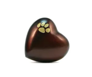 Brown High Gloss Pet Paw Heart Keepsake Urn
