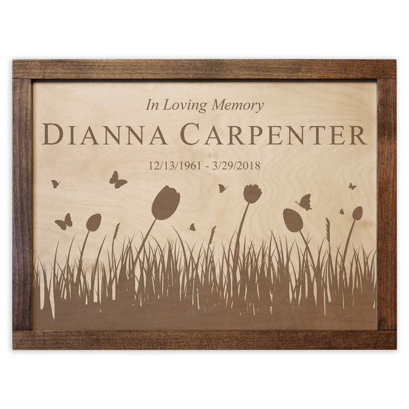 Butterflies & Tulips Wall Mounted Wood Cremation Urn Plaque