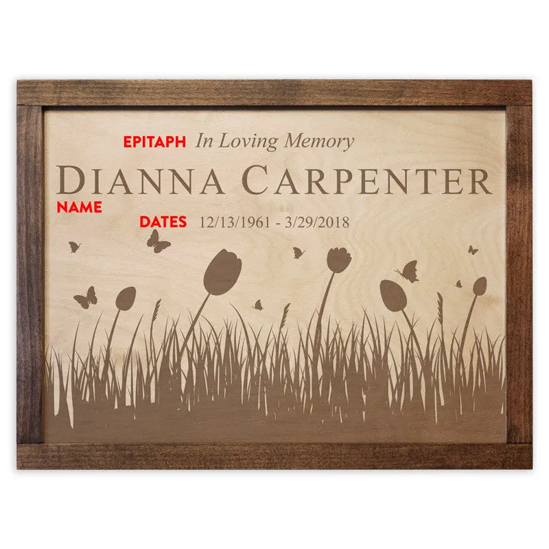 Butterflies & Tulips Wall Mounted Wood Cremation Urn Plaque