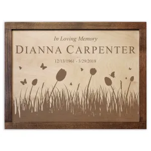 Butterflies & Tulips Wall Mounted Wood Cremation Urn Plaque