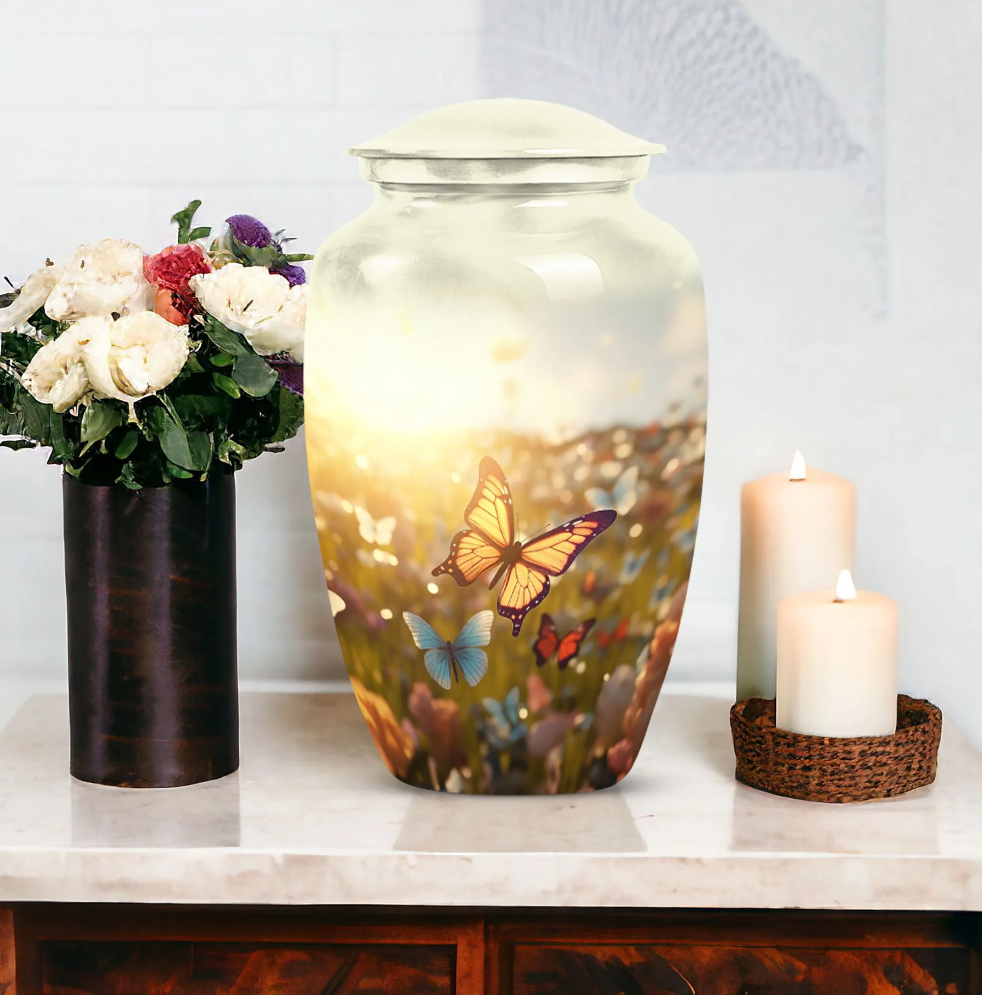Butterfly Mosaic Memorial Urns for Human Ashes - Funeral Cremation Urns for Women