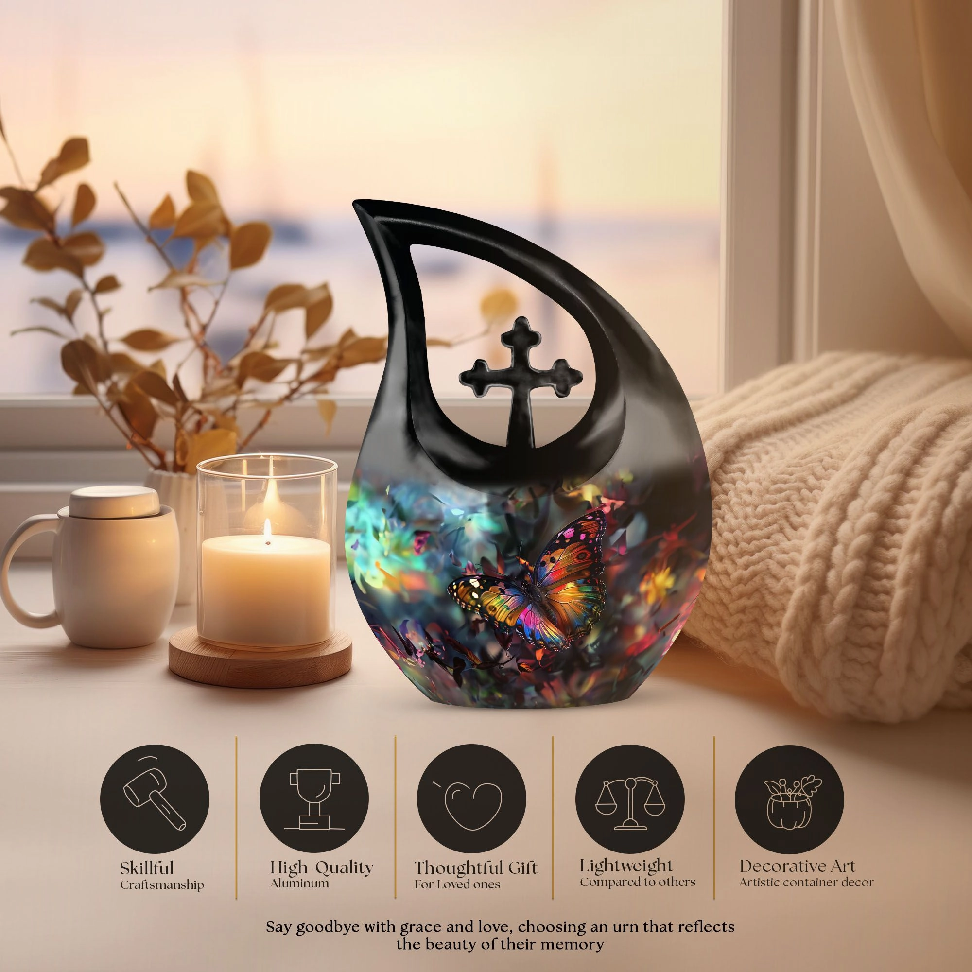 Butterfly Urn: Cross-Drop Memorial Cremation Urn For Dad