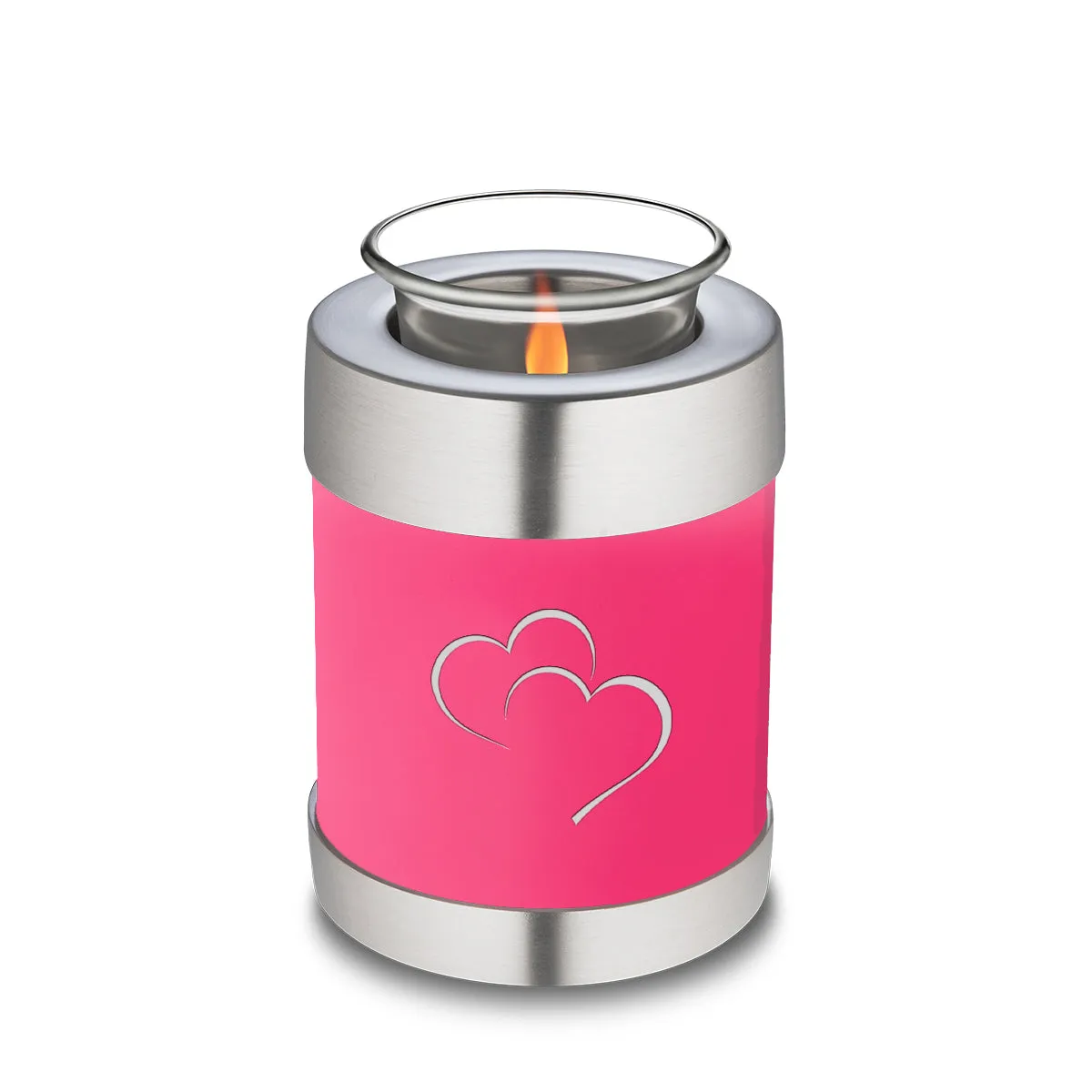Candle Holder Embrace Bright Pink Hearts Cremation Urn
