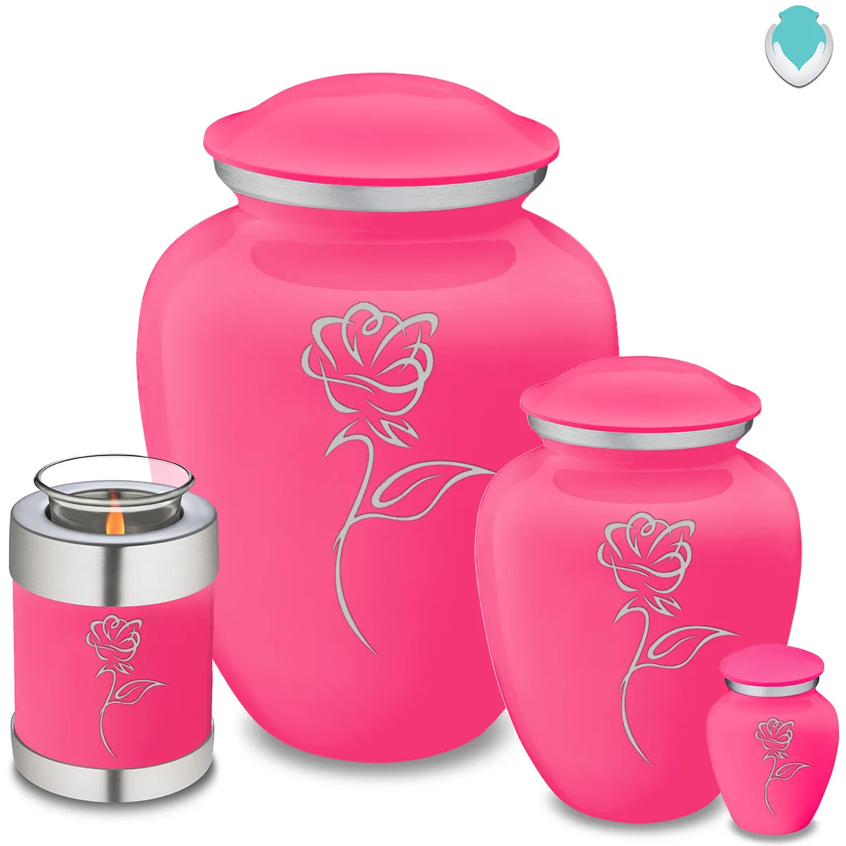 Candle Holder Embrace Bright Pink Rose Cremation Urn