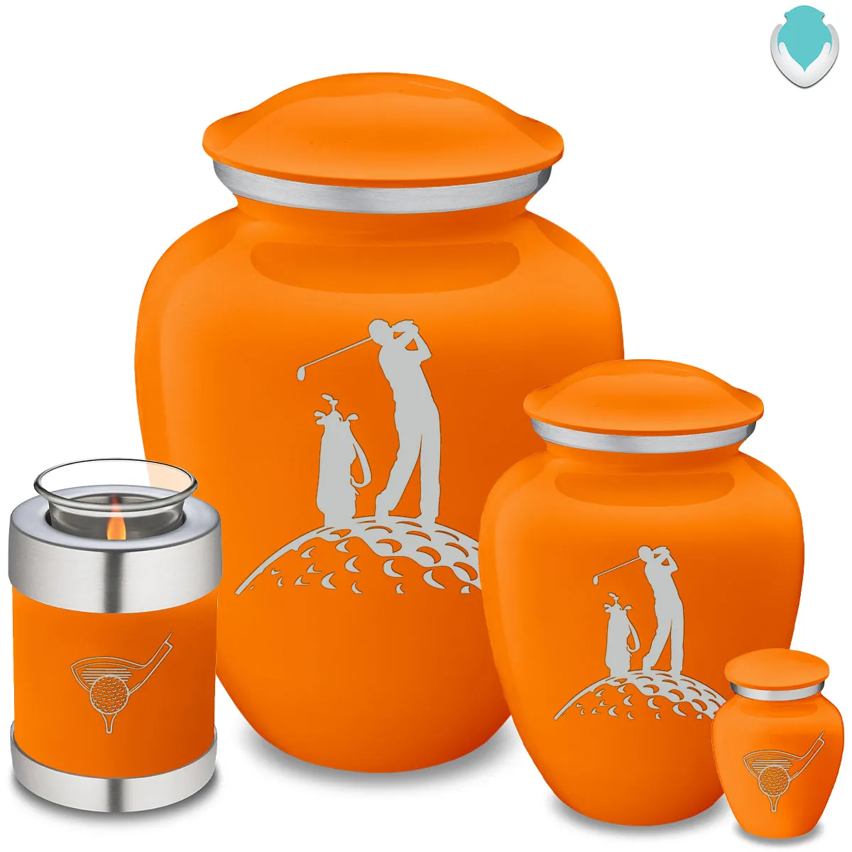 Candle Holder Embrace Burnt Orange Golfer Cremation Urn