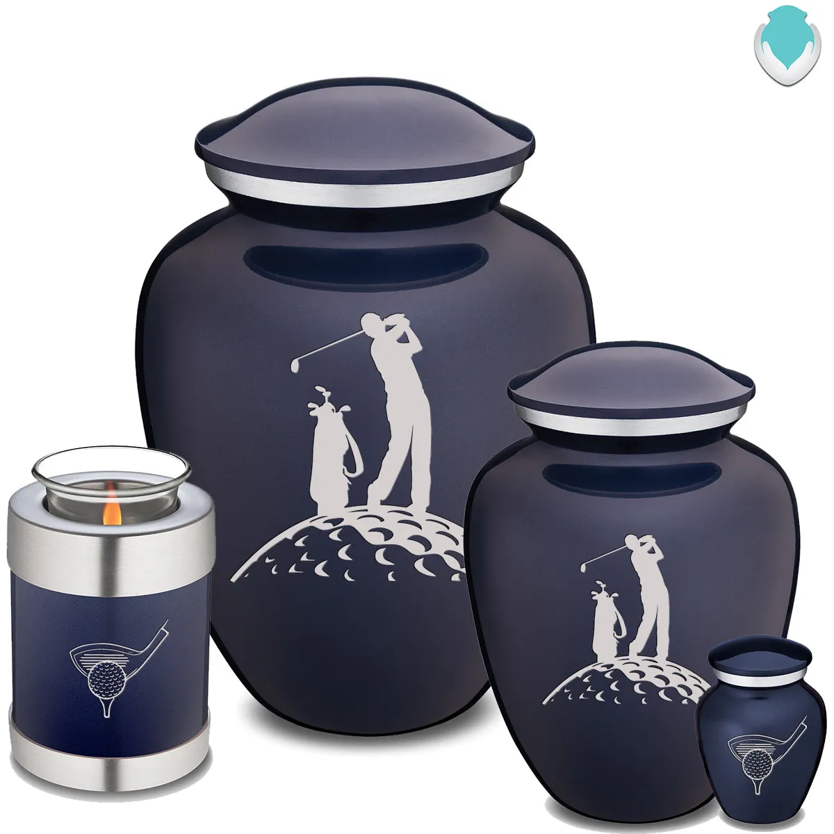 Candle Holder Embrace Cobalt Blue Golfer Cremation Urn