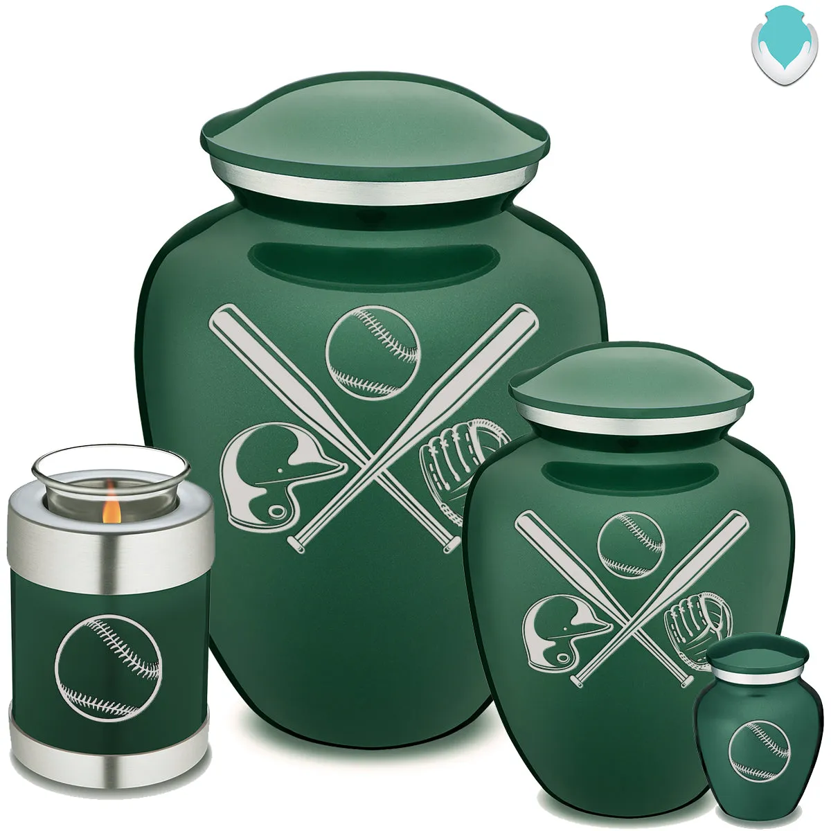 Candle Holder Embrace Green Baseball Cremation Urn