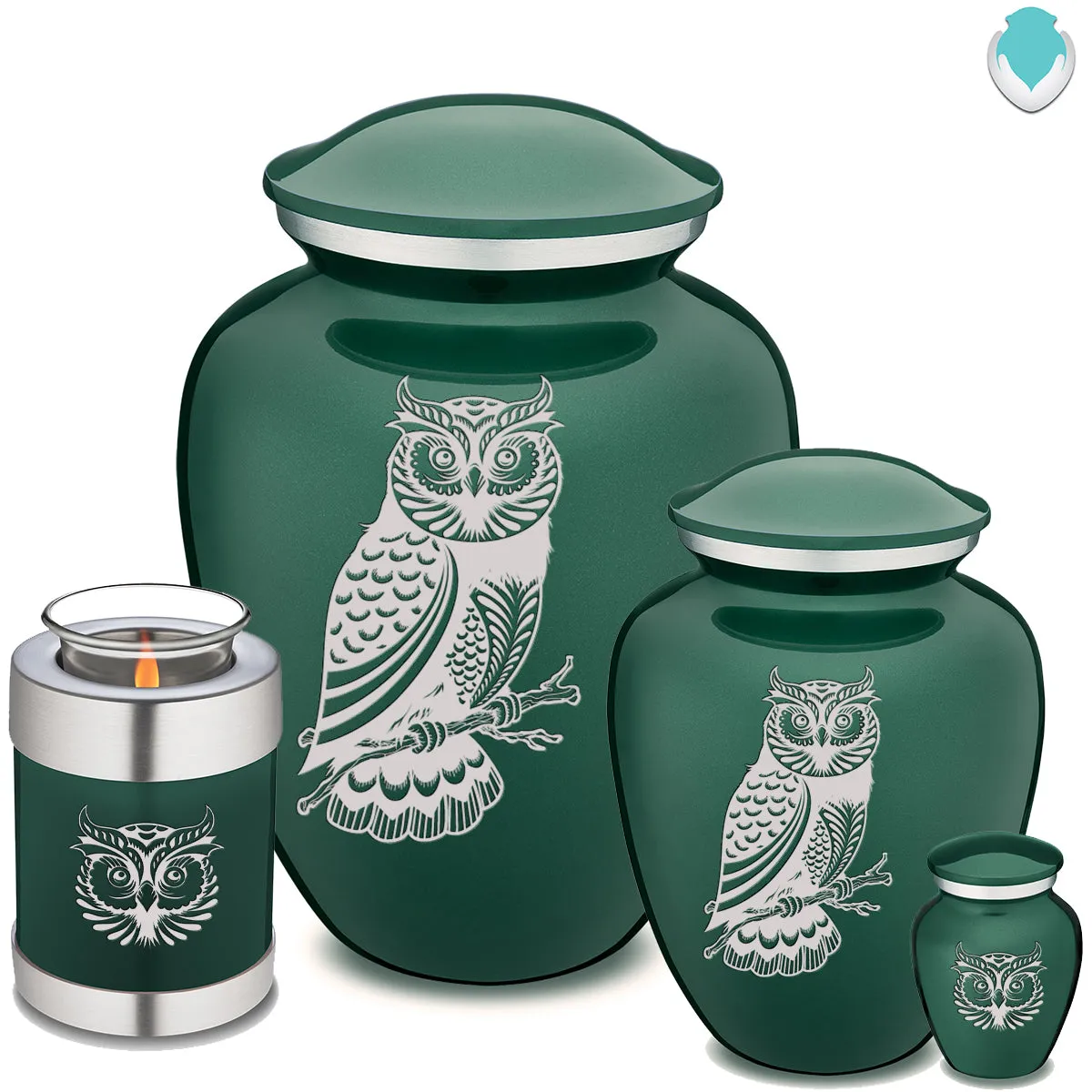 Candle Holder Embrace Green Owl Cremation Urn