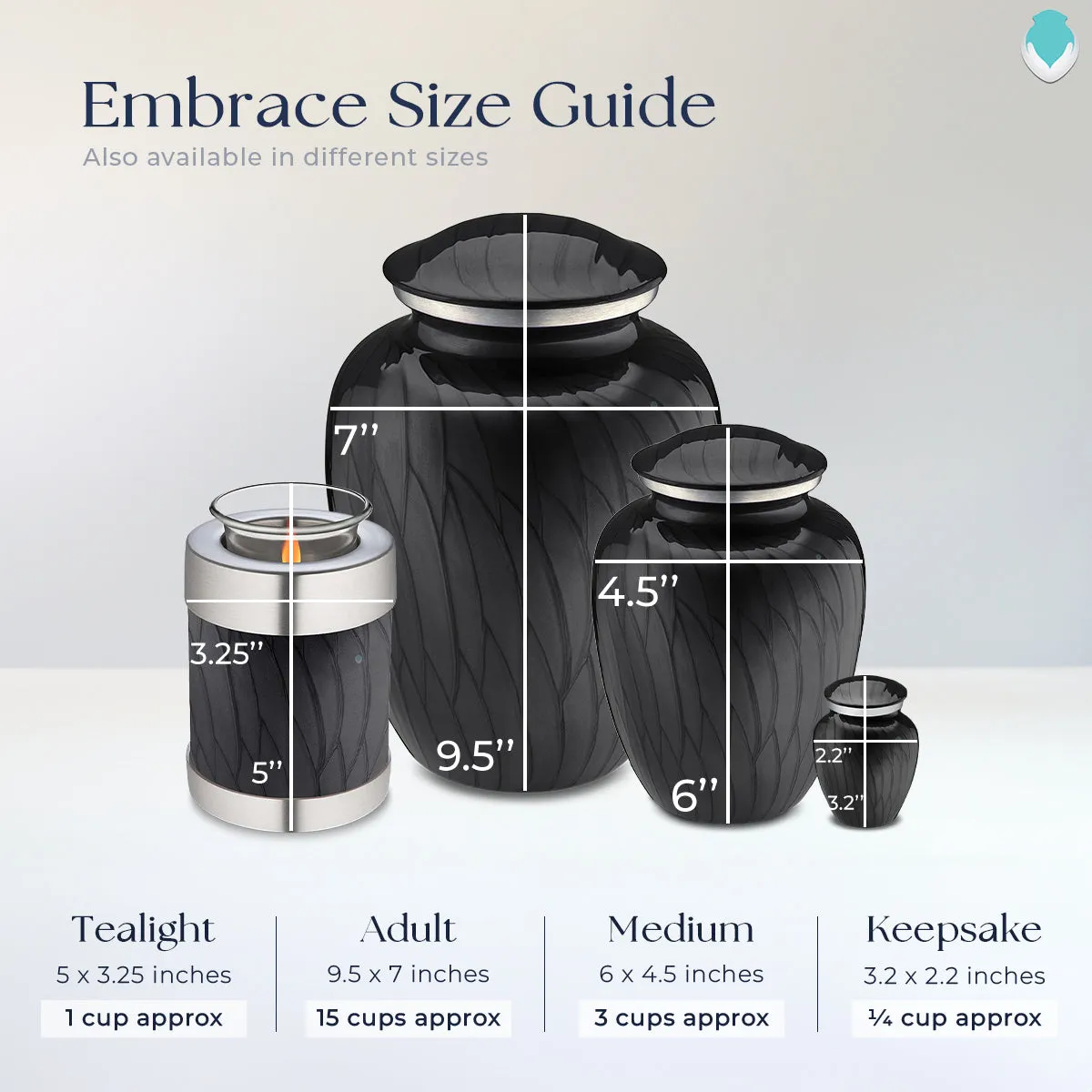 Candle Holder Embrace Pearl Black Doves Cremation Urn