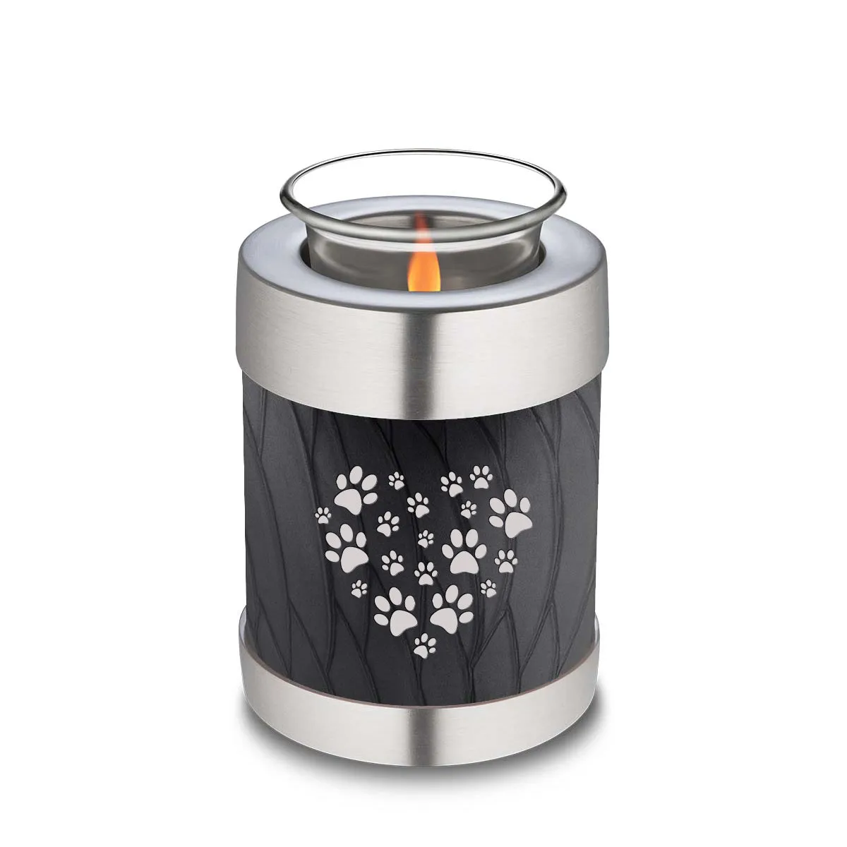 Candle Holder Embrace Pearl Black Heart Paws Pet Cremation Urn