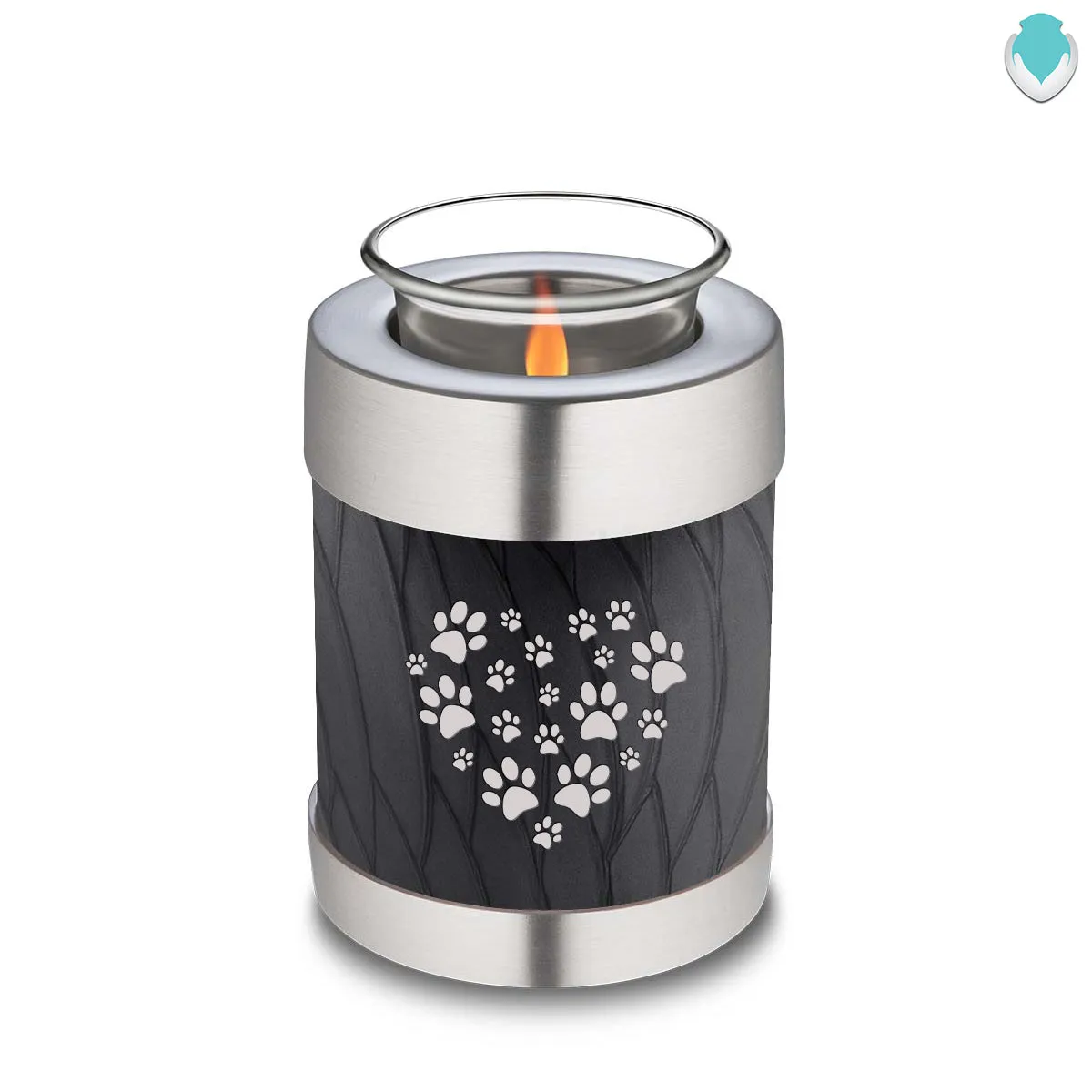 Candle Holder Embrace Pearl Black Heart Paws Pet Cremation Urn