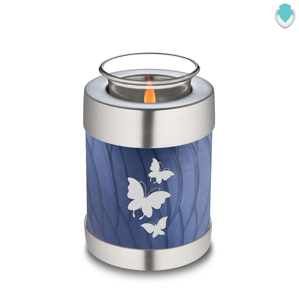 Candle Holder Embrace Pearl Cobalt Blue Butterfly Cremation Urn