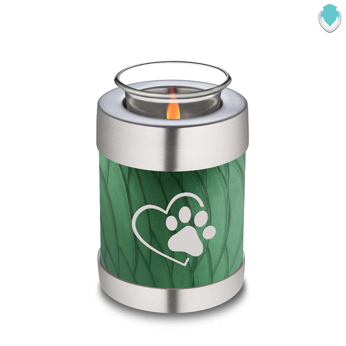 Candle Holder Embrace Pearl Green Single Paw Heart Pet Cremation Urn