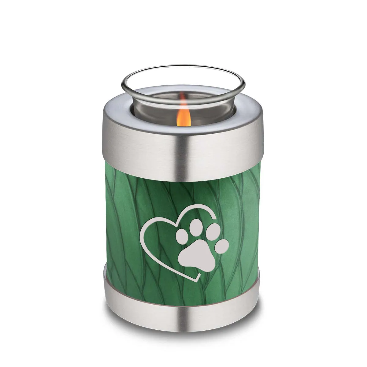 Candle Holder Embrace Pearl Green Single Paw Heart Pet Cremation Urn