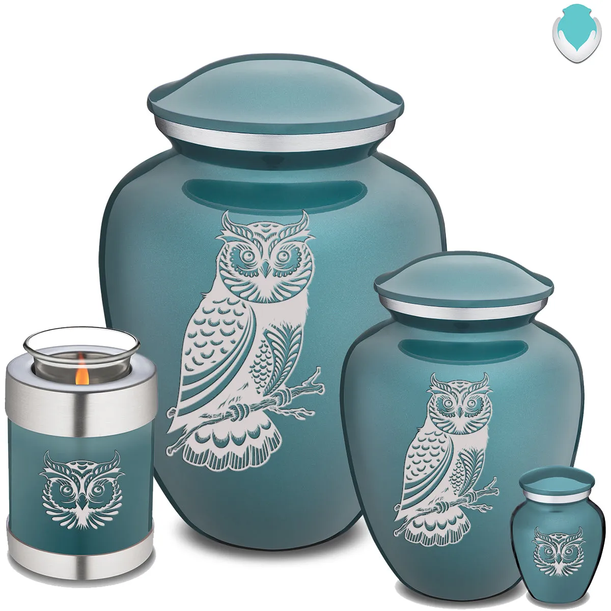 Candle Holder Embrace Teal Owl Cremation Urn