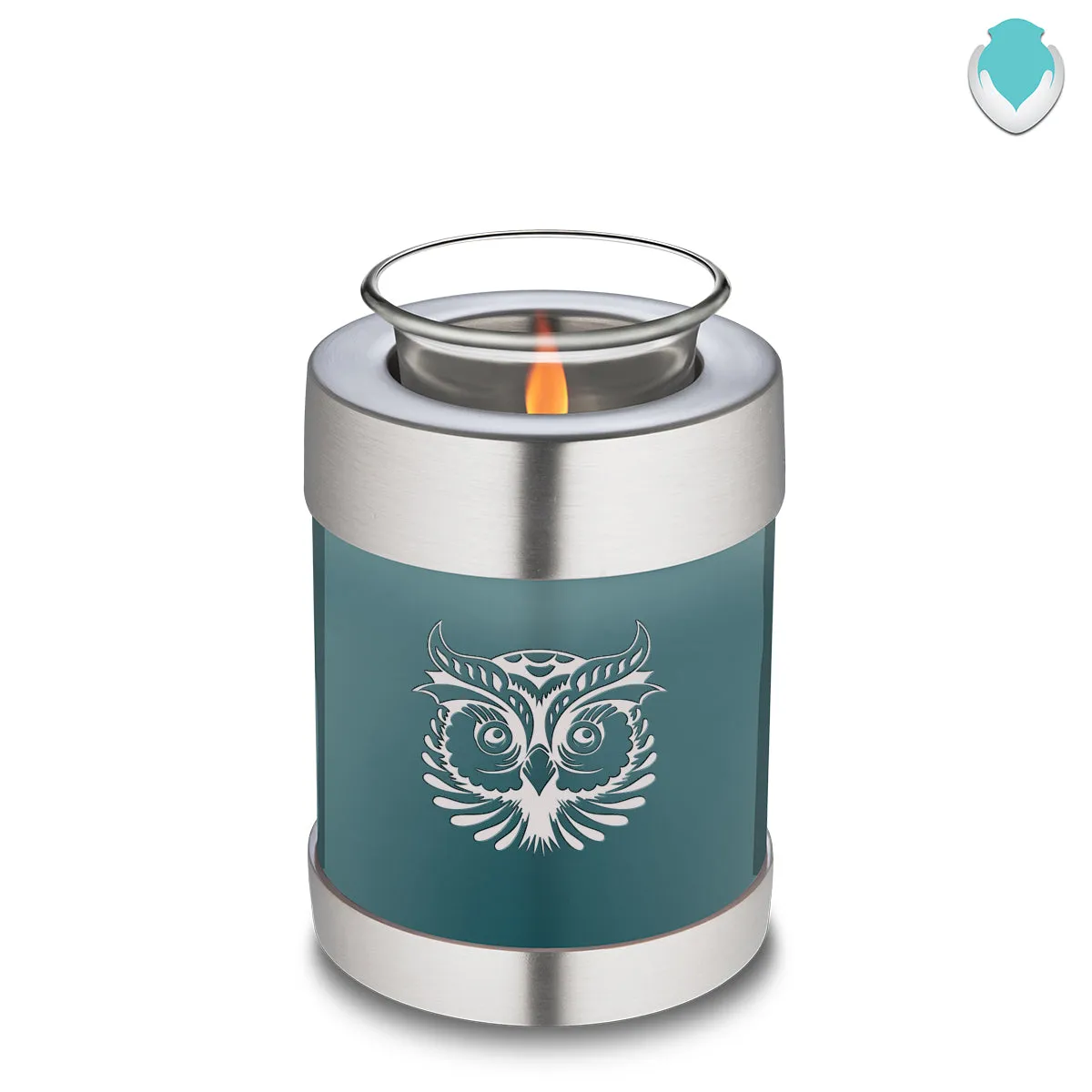 Candle Holder Embrace Teal Owl Cremation Urn