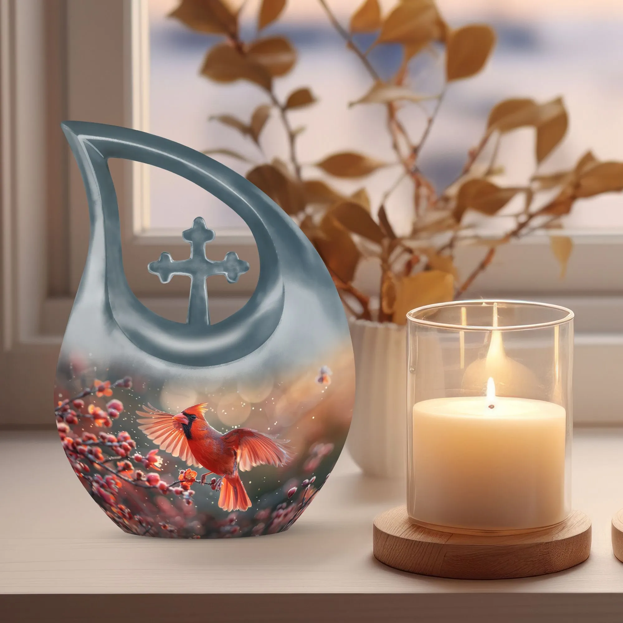Cardinal Bird Enshrined - Premium Keepsake Human Ashes Memorial