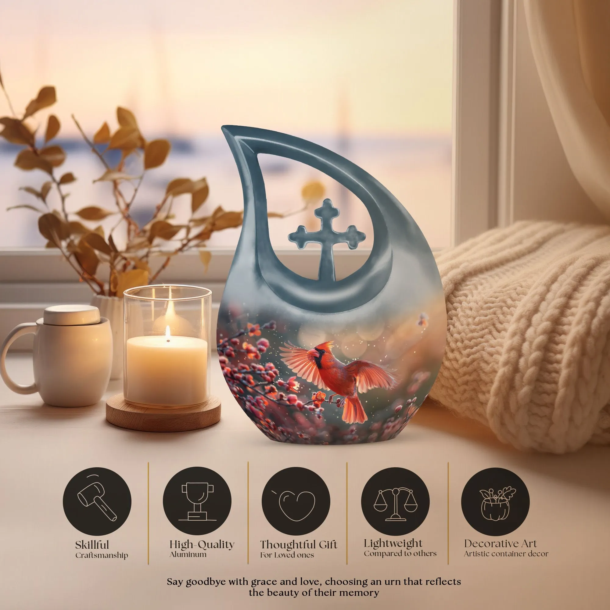 Cardinal Bird Enshrined - Premium Keepsake Human Ashes Memorial