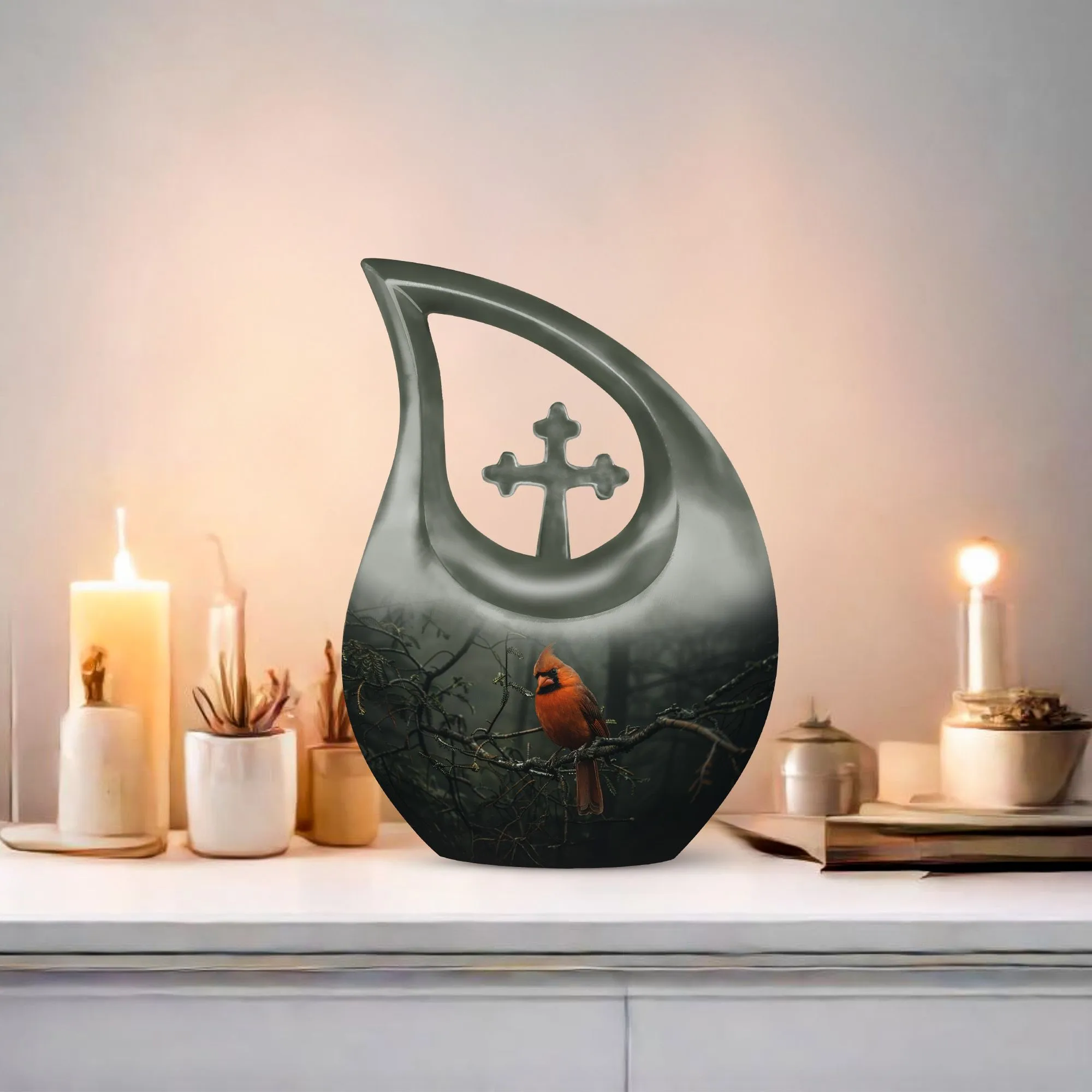 Cardinal Bird Soul Serenity: Memorial Urn for Ashes with Artful Elegance