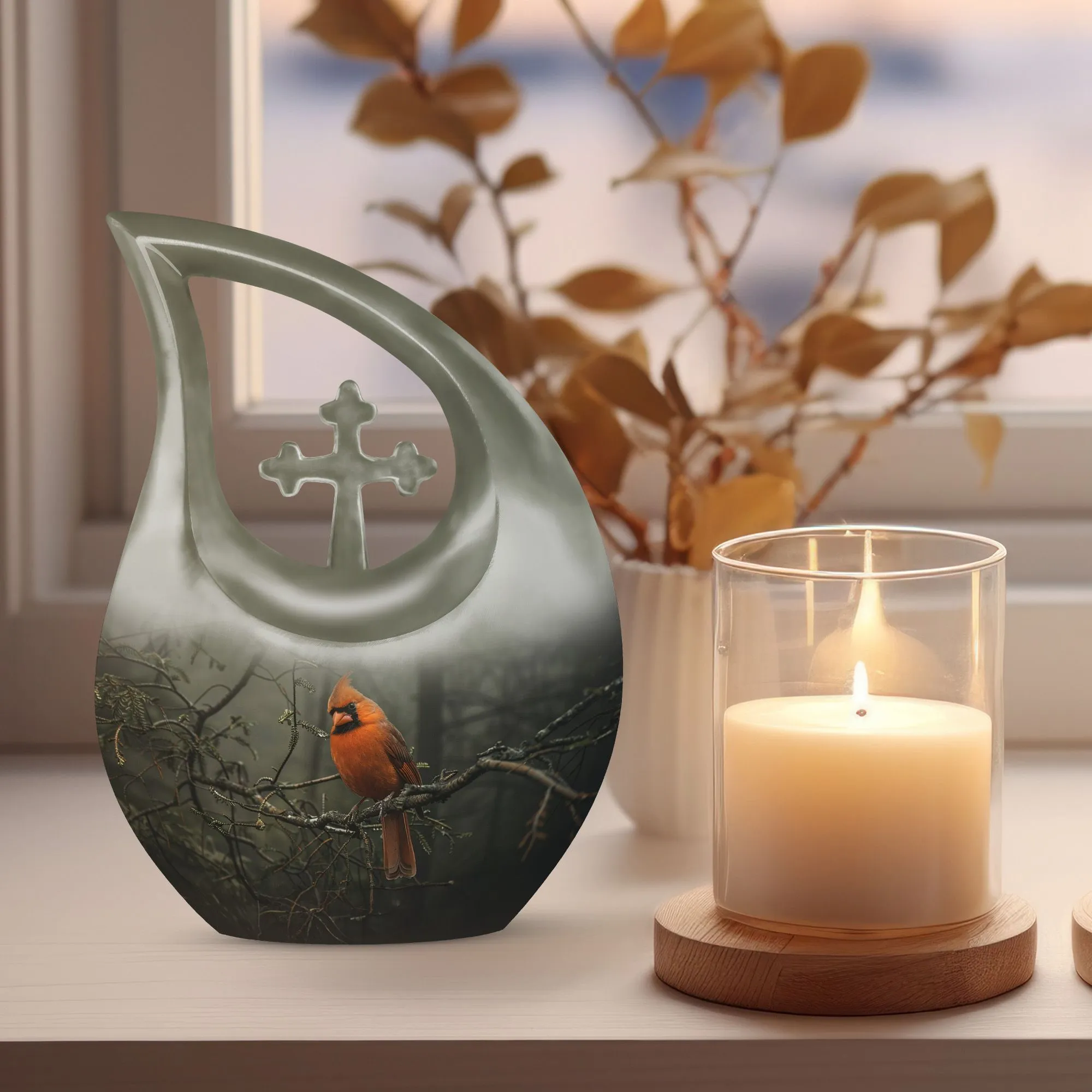 Cardinal Bird Soul Serenity: Memorial Urn for Ashes with Artful Elegance
