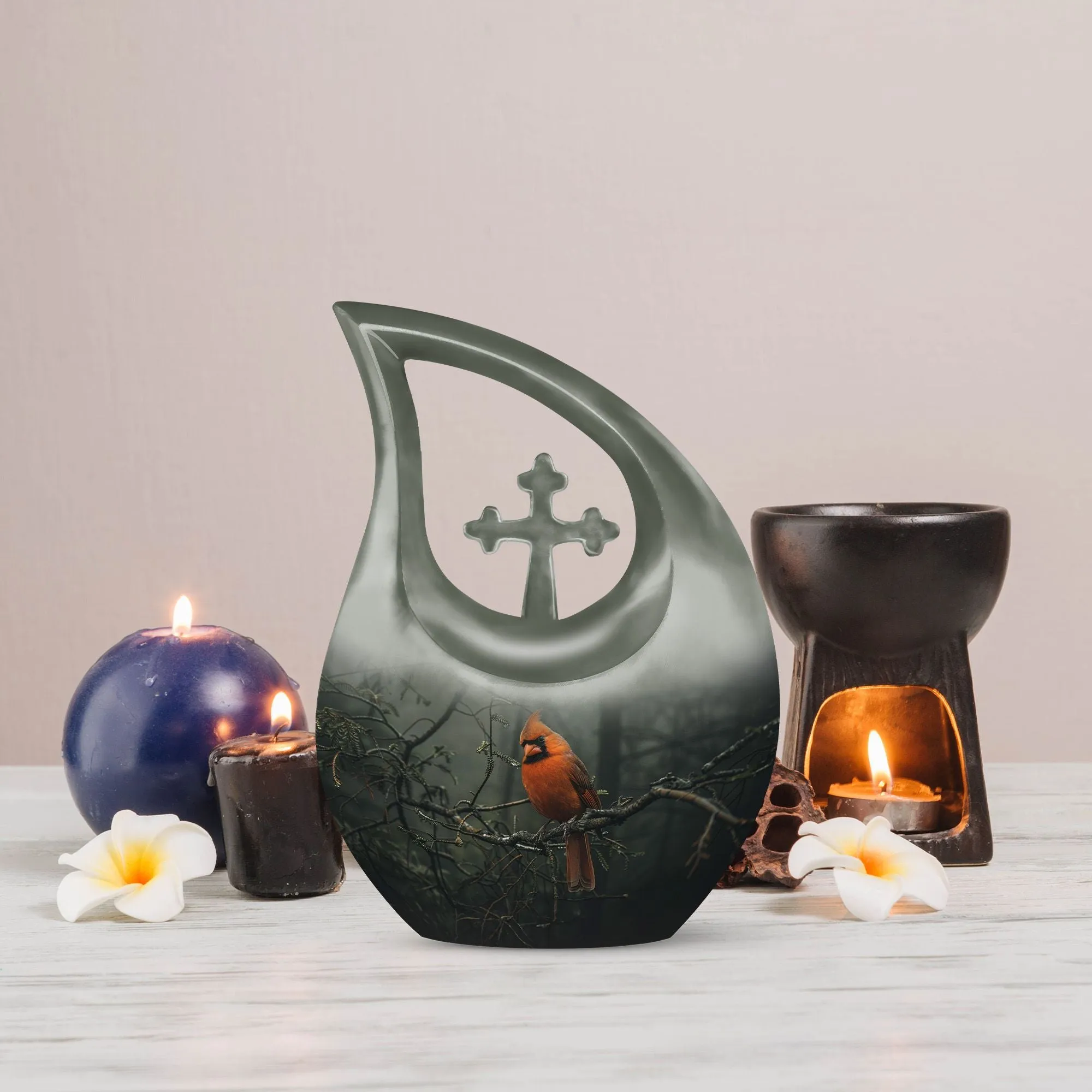 Cardinal Bird Soul Serenity: Memorial Urn for Ashes with Artful Elegance