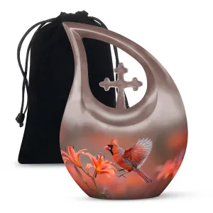 Cardinal Bird Urn Cross Drop Memorial - Honouring Lifetime Memories