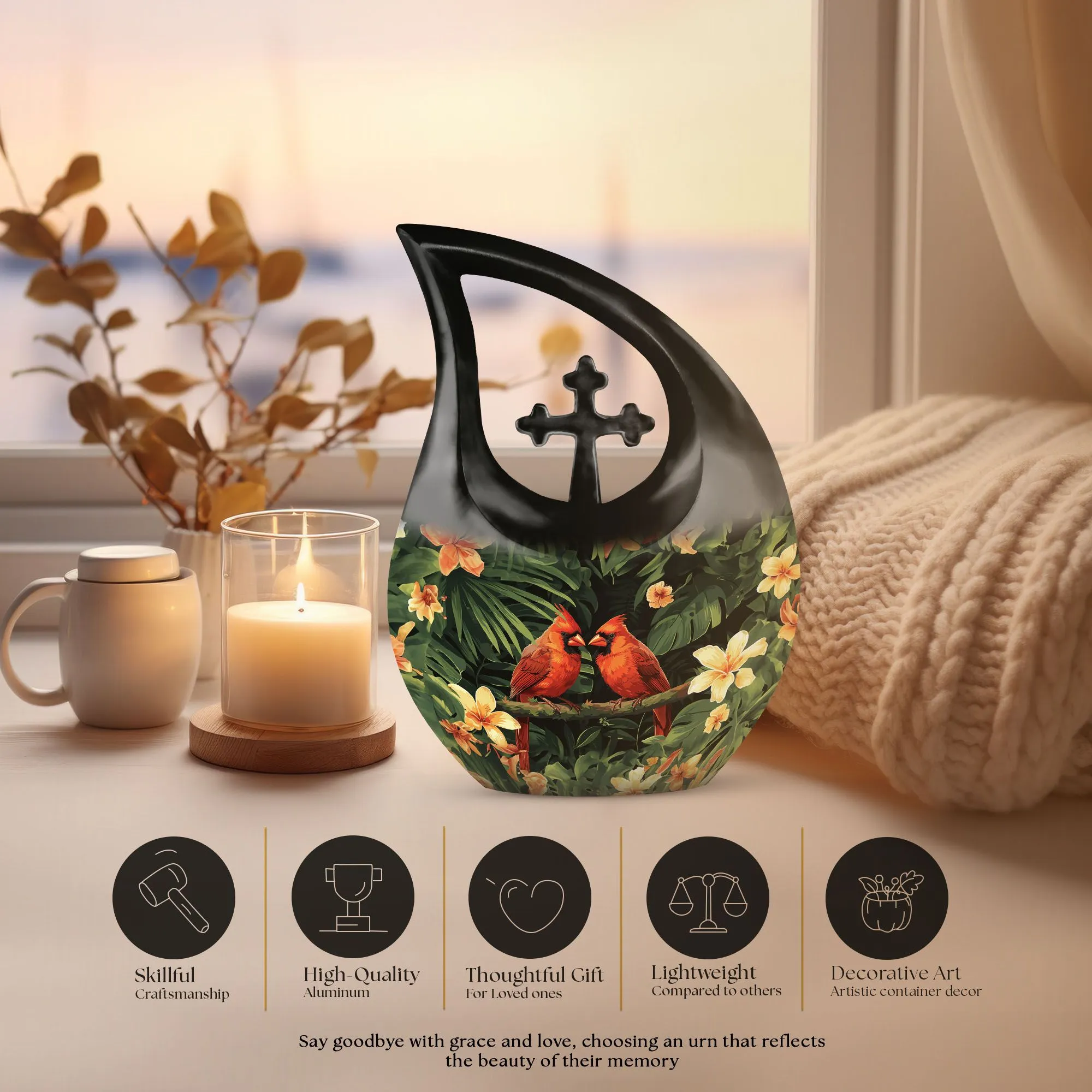 Cardinal Bird Urn-  Memorial Cremation Urn For Human Ashes Urn