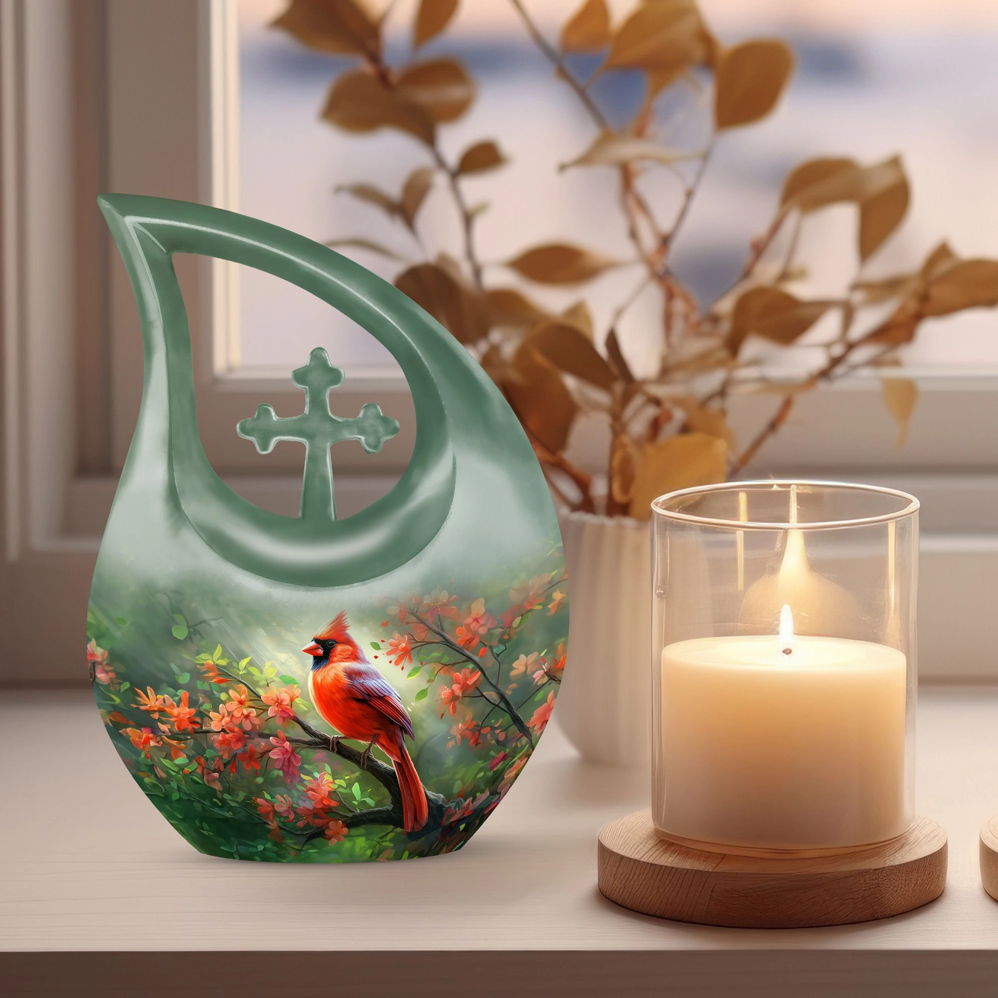 Cardinal Bird Memorial Urn For Human Ashes