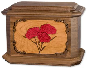 Carnations Flower Cremation Urn with Wood Inlay Art