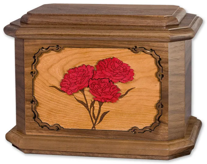 Carnations Flower Cremation Urn with Wood Inlay Art