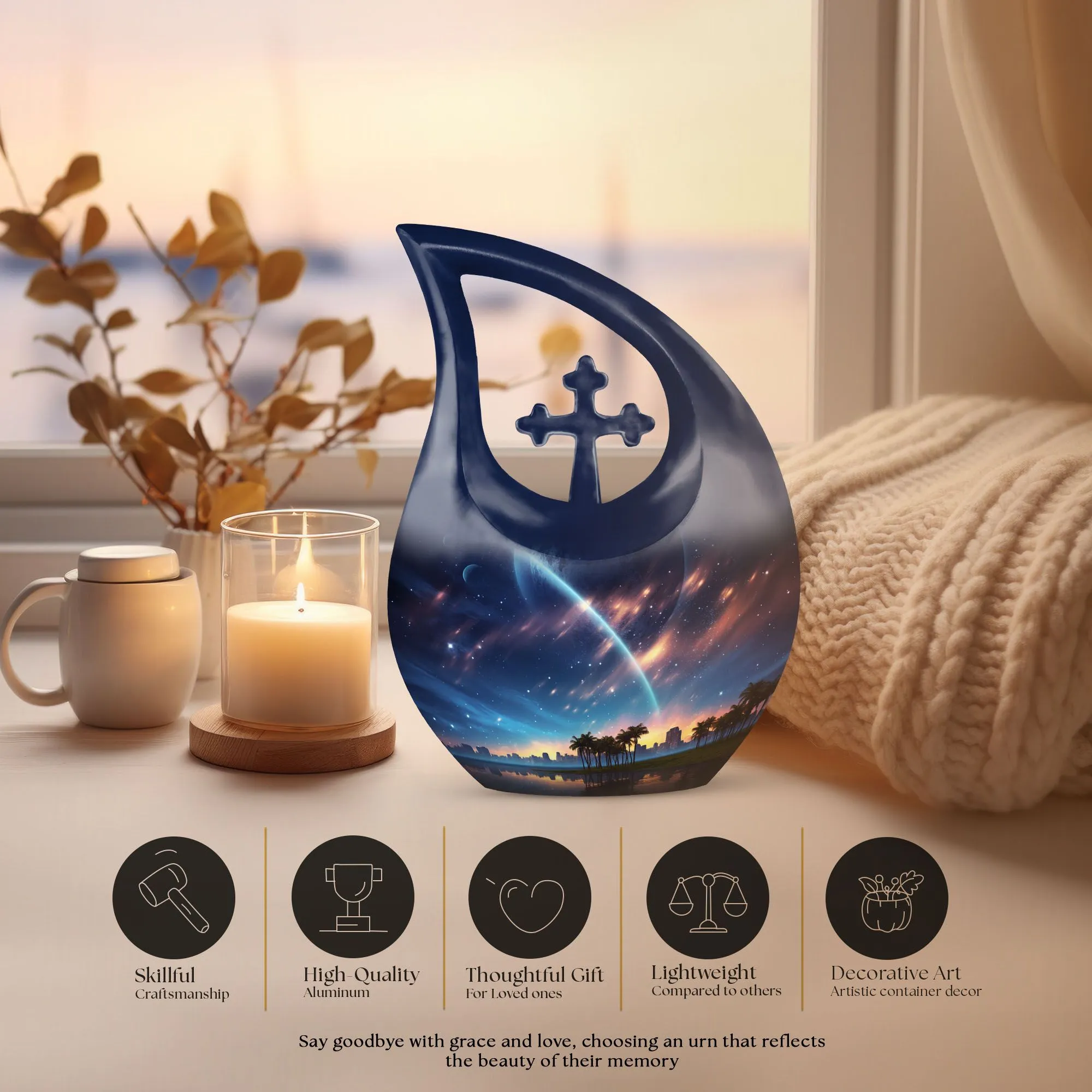 Celestial Glow Urn : 10 Inch Aluminium Memorial Cremation Urn