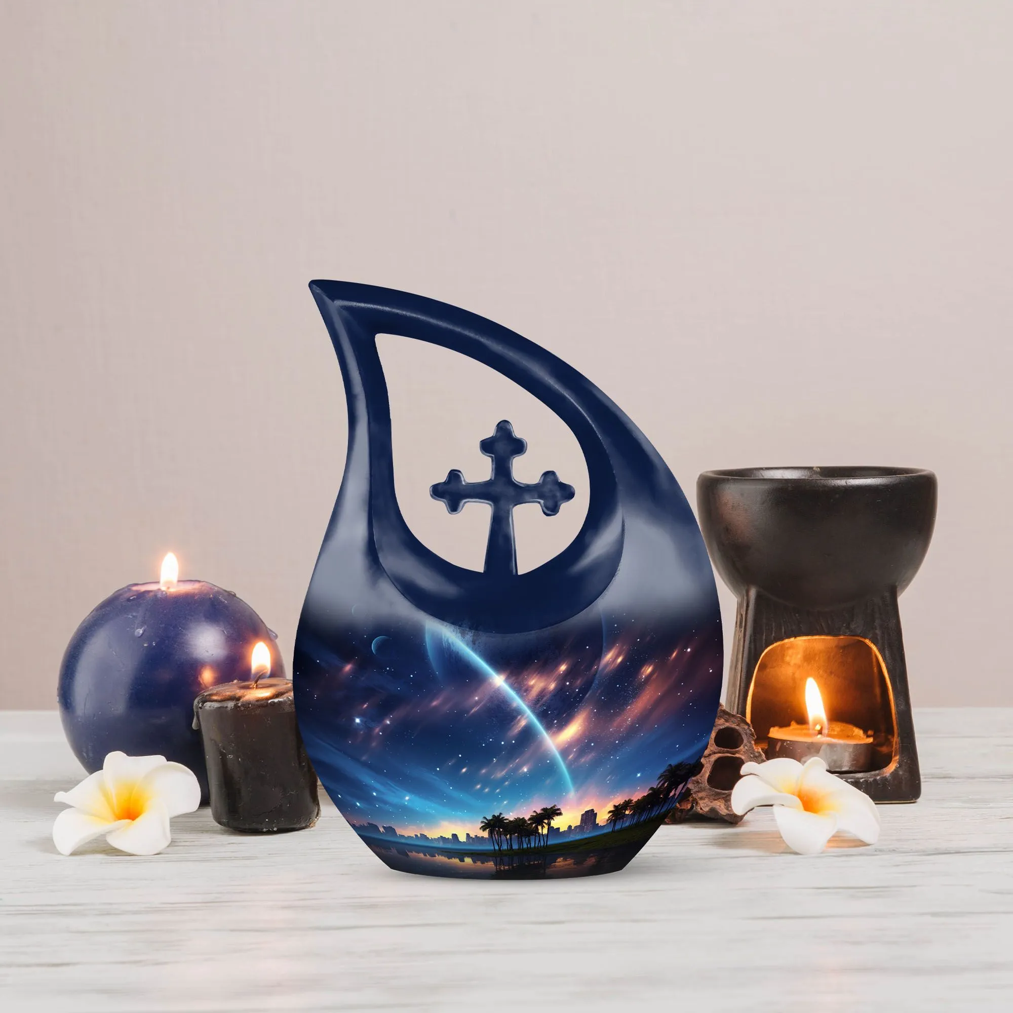 Celestial Glow Urn : 10 Inch Aluminium Memorial Cremation Urn