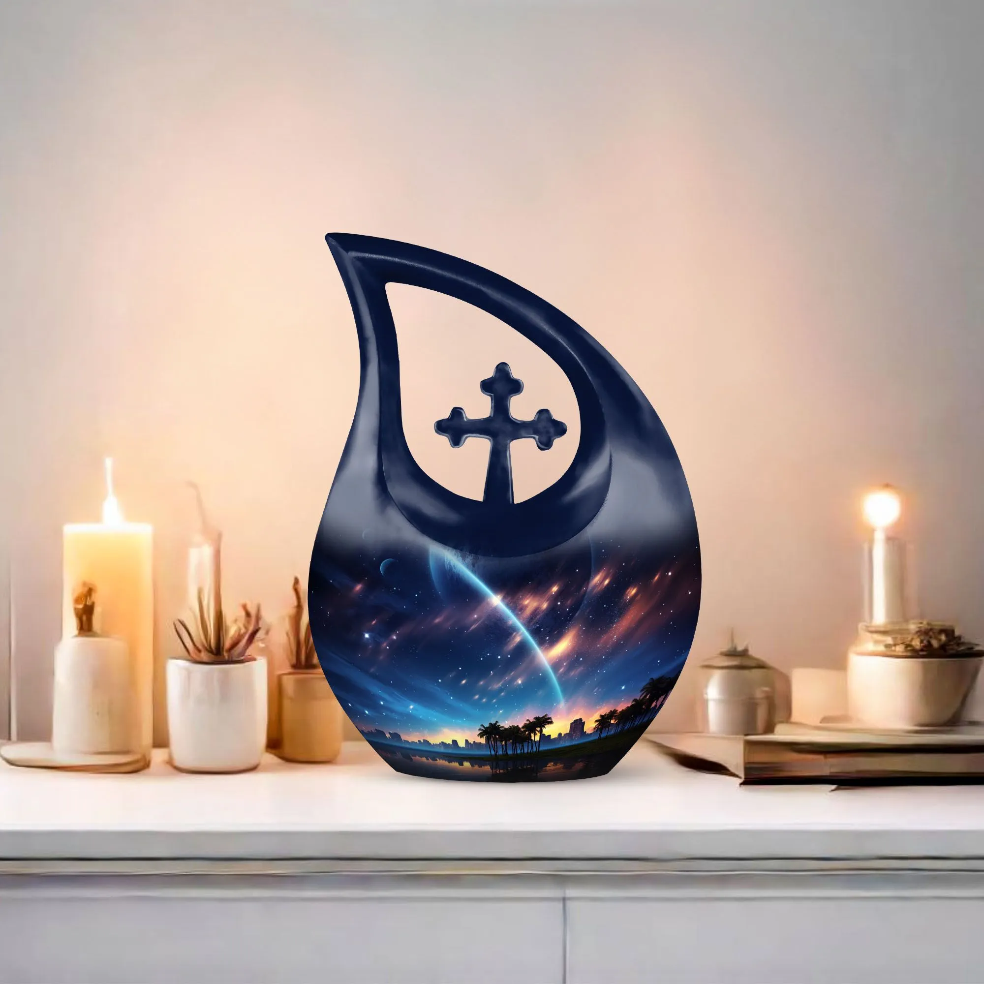 Celestial Glow Urn : 10 Inch Aluminium Memorial Cremation Urn