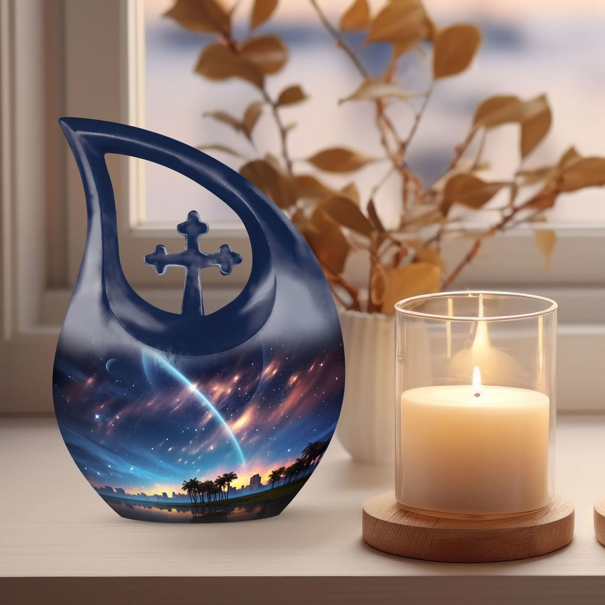 Celestial Glow Urn : 10 Inch Aluminium Memorial Cremation Urn