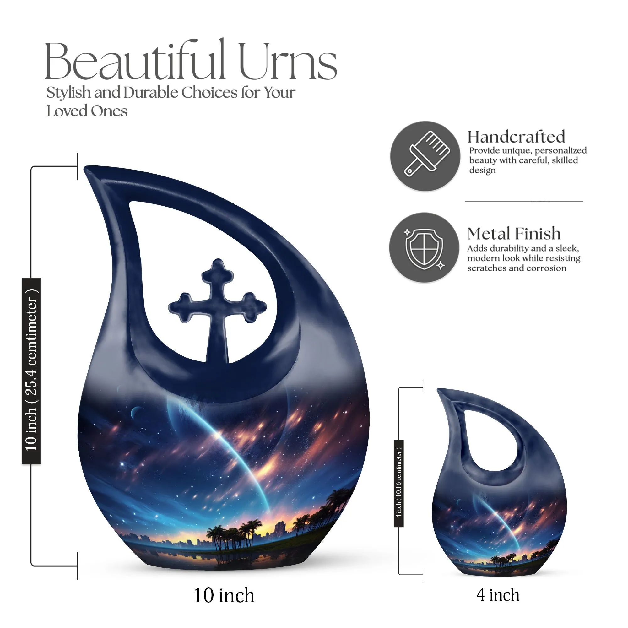 Celestial Glow Urn : 10 Inch Aluminium Memorial Cremation Urn