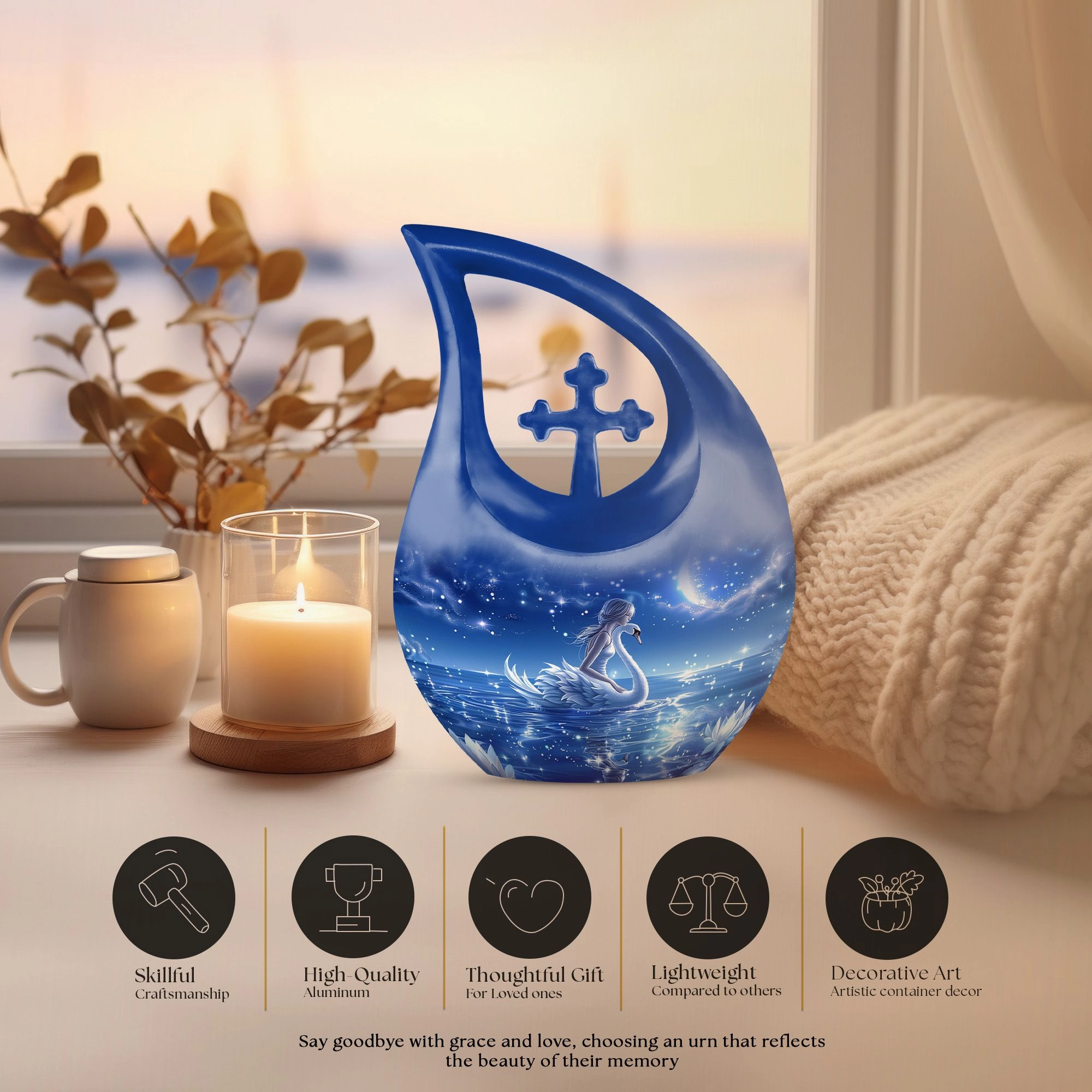 Celestial Swan Dreamscape Memorial Urn – Embrace The Sky