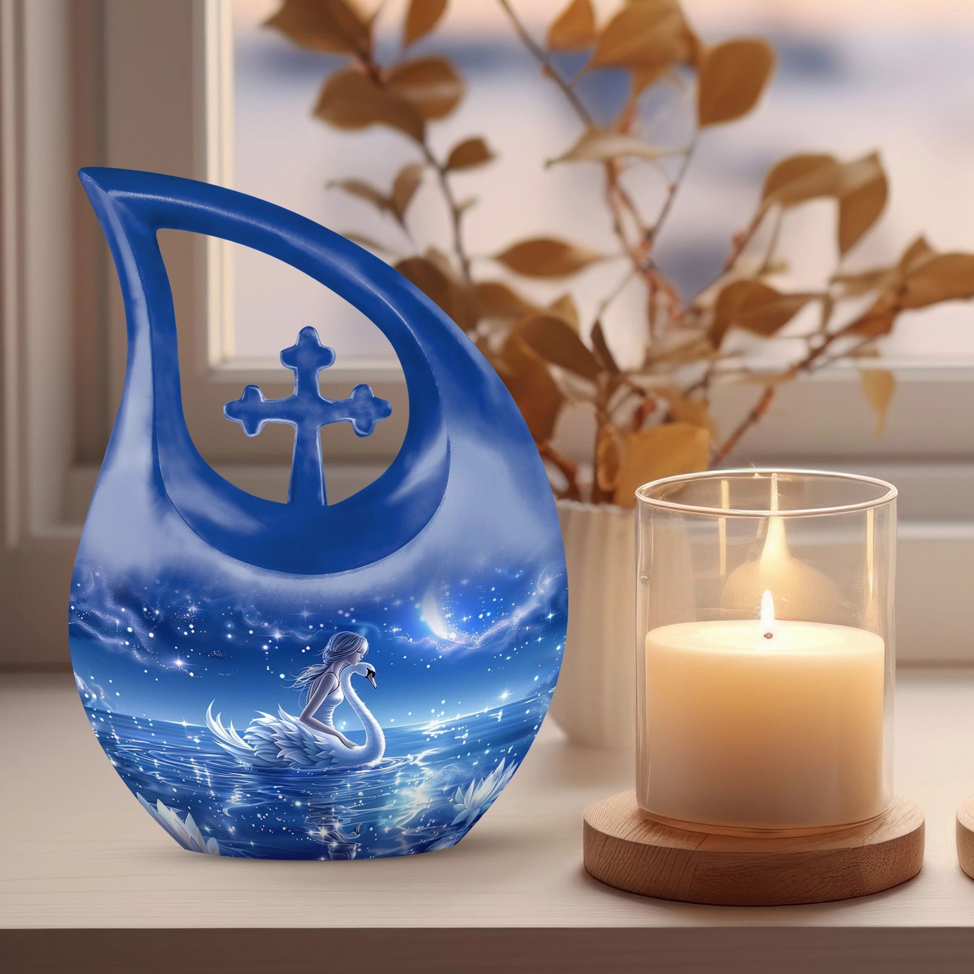 Celestial Swan Dreamscape Memorial Urn – Embrace The Sky